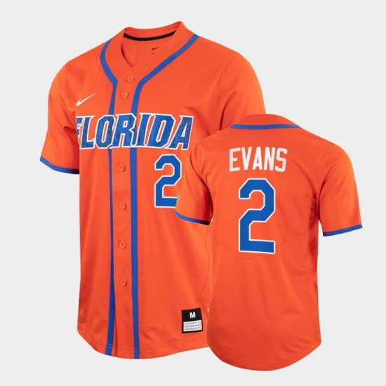 #2 Ty Evans College Baseball UF 2022 Full-Button Mens Orange Jersey 957536-428