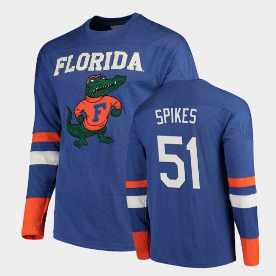 #51 Brandon Spikes Old School University of Florida Football Long Sleeve Men Royal T-Shirt 288824-376