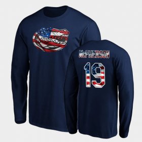 #19 Evan McPherson Banner Wave Florida Long Sleeve Mens Navy T-Shirt 815177-816 #19 Evan McPherson Banner Wave Florida Long Sleeve Mens Navy T-Shirt 815177-816