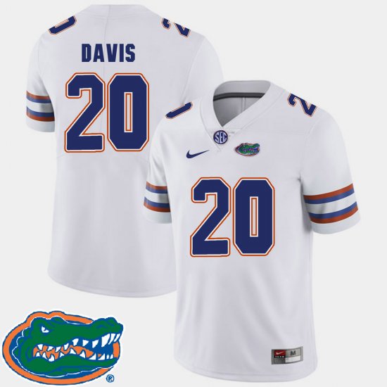 #20 Malik Davis College Football University of Florida 2018 SEC Men\'s White Jersey 368669-562