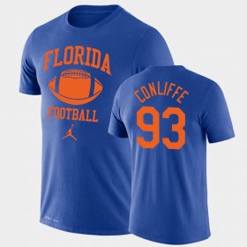 #93 Elijah Conliffe Retro Football University of Florida Lockup Legend Performance Men Royal T-Shirt 623624-231 #93 Elijah Conliffe Retro Football University of Florida Lockup Legend Performance Men Royal T-Shirt 623624-231