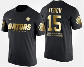 #15 Tim Tebow Gold Limited Florida Short Sleeve With Message Men's Black T-Shirt 953708-271 #15 Tim Tebow Gold Limited Florida Short Sleeve With Message Men's Black T-Shirt 953708-271