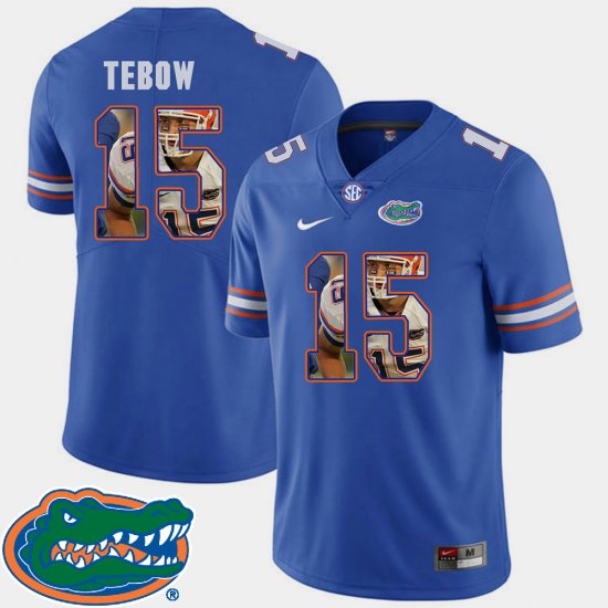 #15 Tim Tebow Pictorial Fashion UF Football Men\'s Royal Jersey 224570-911