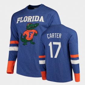 #17 Zachary Carter Old School Florida Football Long Sleeve Men's Royal T-Shirt 962537-494 #17 Zachary Carter Old School Florida Football Long Sleeve Men's Royal T-Shirt 962537-494