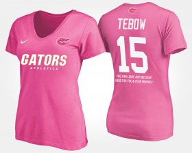 #15 Tim Tebow Name and Number Florida With Message Women Pink T-Shirt 683888-702